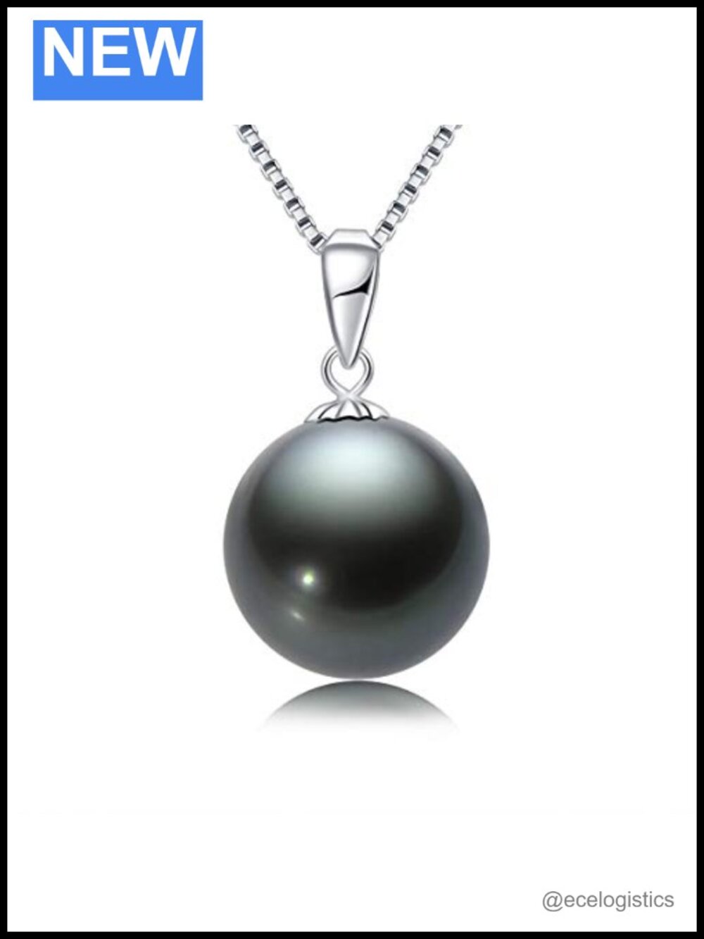 18K Solid Gold Tahitian Black Pearl Pendant Necklace Sterling Silver Chain